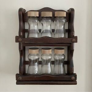 Vintage MCM Brown Wooden Spice Rack
